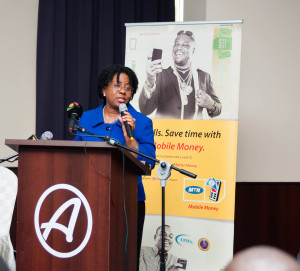 Mrs. Ohene Adu, Head of Operations of Bank of Ghana addresing audience at the MTN Mobile Money forum.